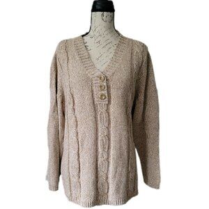Villager a Liz Claiborne Co Women's Sand Marled V-neck Cable Sweater Size 2